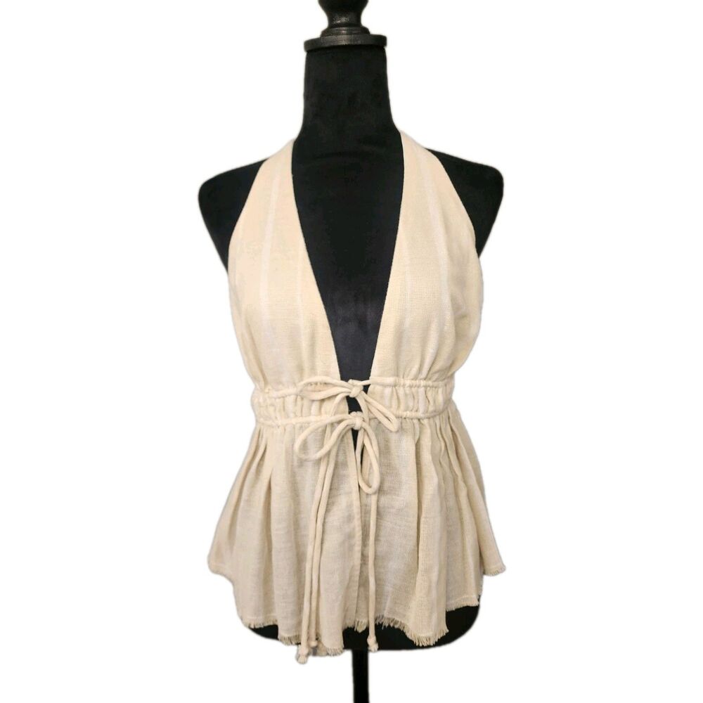 Urban Outfitters Halter Bohemian Cream Top Tie Front Women Sz M Festival Hippie